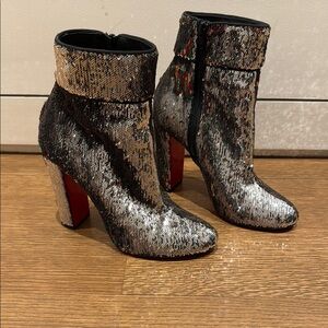 Louboutin Sequin Ankle Boots - Silver and Black